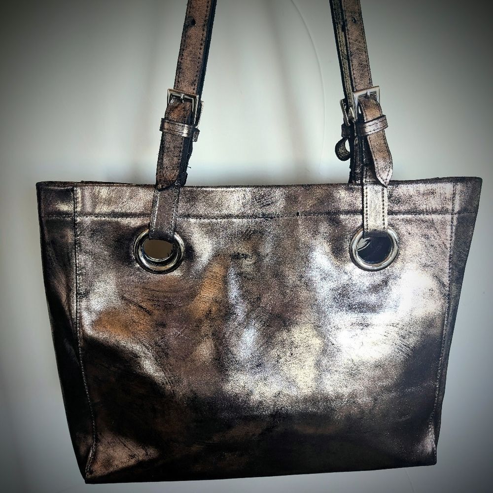 COFI- Erin Printed Metallic XL Leather Tote NWOT